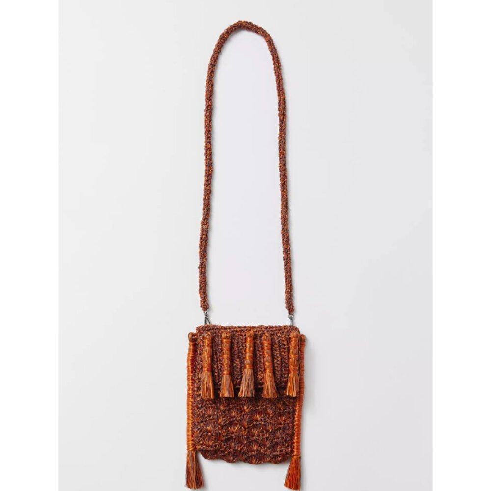 Catarina Mina Orange Straw Crossbody Bag